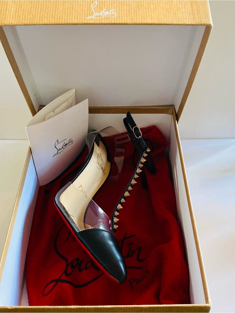 🛍️Christian Louboutin Authentic Nosy Spikes 100 W/Box & Dust Cover
